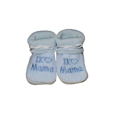 Slofjes - Ik houd van mama - blauw - newborn