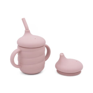 2-in-1 beker met rietjes en tuitbekerdeksel - siliconen - roze