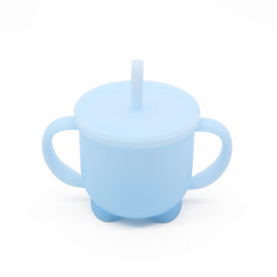 Drinkbeker rietje blauw siliconen twee handvaten lekvrij