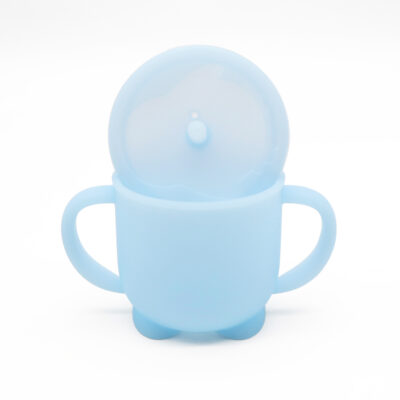 Drinkbeker rietje blauw siliconen twee handvaten lekvrij - Afbeelding 2